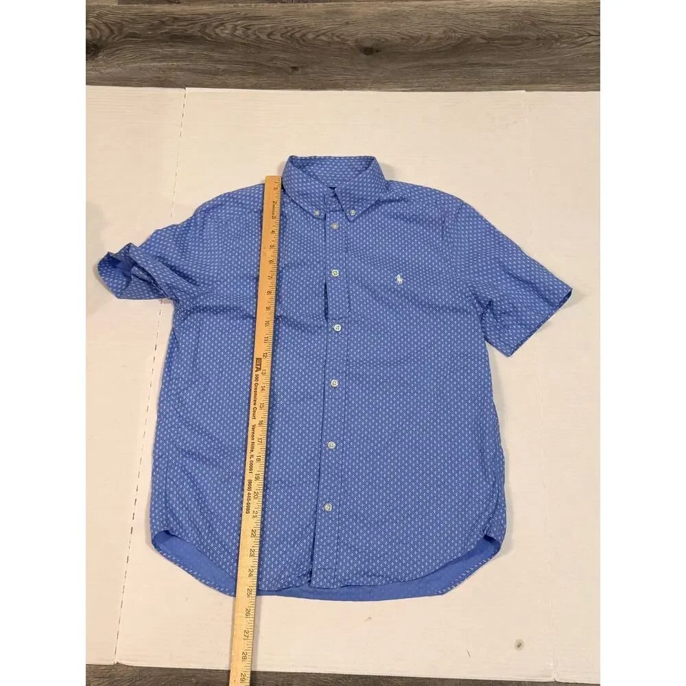 Polo Ralph Lauren Boys L 14-16 Blue Geometric Natural Stretch Button Shirt SS